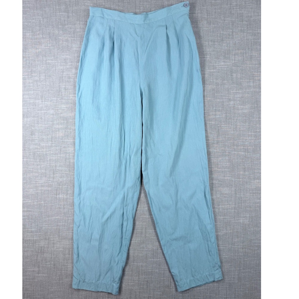 Josephine Chaus Light Blue 100% Silk Pleated High Waisted Trousers Size 10